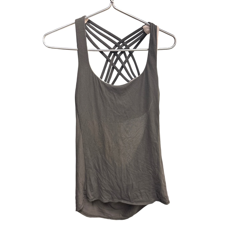 Lululemon Free To Be Wild Tank Top Strappy Back Built-in Bra Grey Olive Women 6